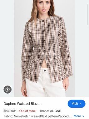 ALIGNE Tailored Waisted Plaid Blazer in Beige and Black